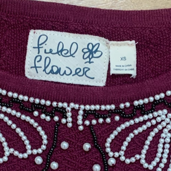 Anthropologie Field Flower Pearled Bow Embellished Sweater Size-XS - Picture 2 of 13